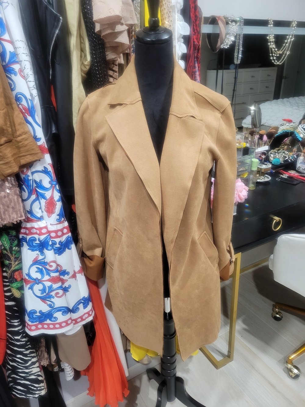 Kut from the Kloth Tan Suede-Style Open Front Trench Coat